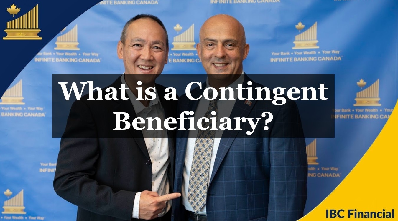 Two men in front of a blue and gold backdrop, with the caption What is a Contingent Beneficiary