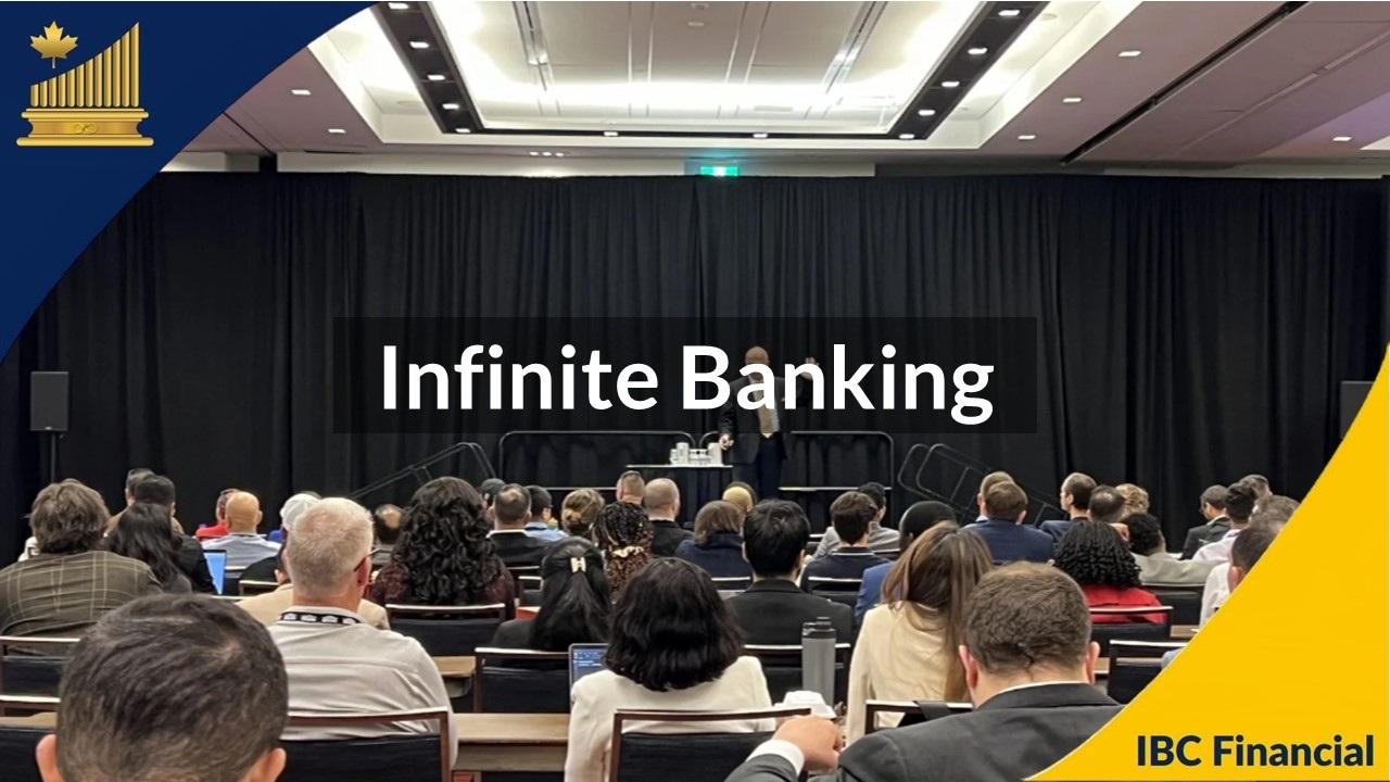 A full seminar room with the caption Infinite Banking across the photograph
