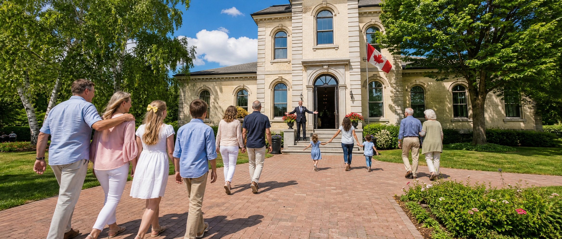 Three generations of a Canadian family arriving together for a first conversation about the money passing through their household